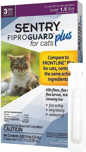 9 count (3 x 3 ct) Sentry FiproGuard Plus Flea and Tick Control for Cats and Kittens