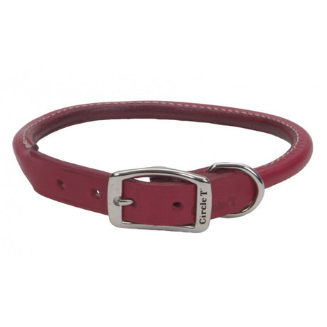 Circle T Oak Tanned Leather Round Dog Collar Red - PetMountain.com