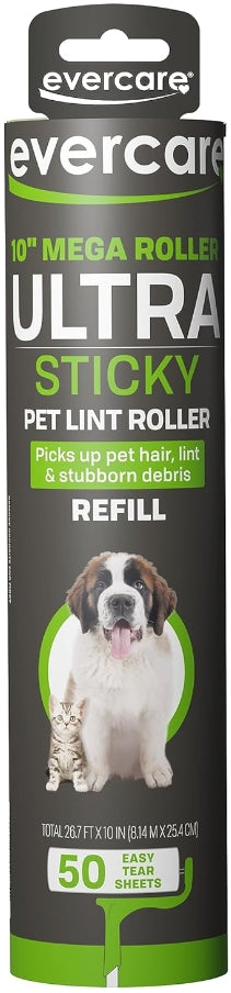 1 count Evercare Mega Roller Ultra Sticky Pet Lint Roller 10 Inch Refill