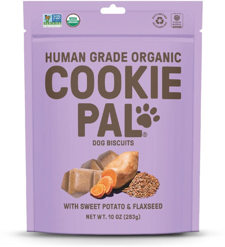 90 oz (9 x 10 oz) Cookie Pal Organic Dog Biscuits with Sweet Potato and Flaxseed