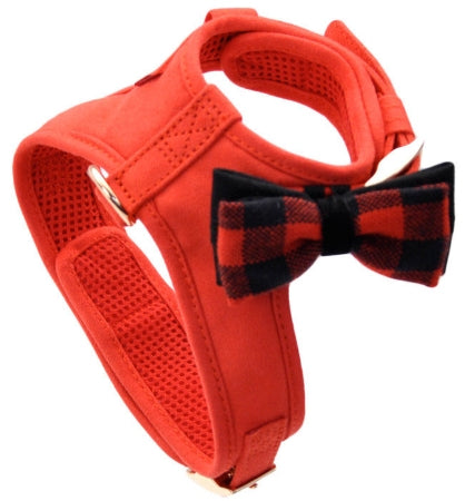 Small - 1 count Coastal Pet Accent Microfiber Dog Harness Retro Red with Plaid Bow