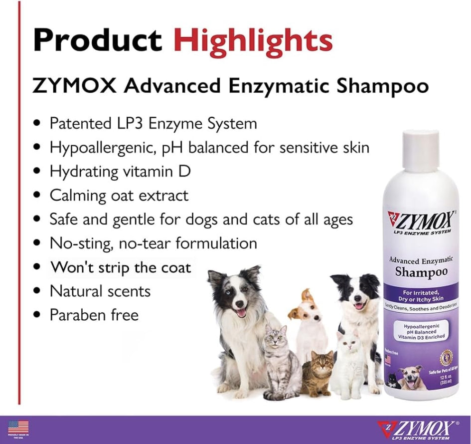 12 oz Zymox Shampoo with Vitamin D3 for Dogs and Cats