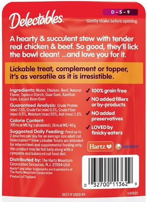 12 count (12 x 1 ct) Hartz Delectables Stew Lickable Treat for Cats Chicken and Beef