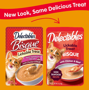 12 count (12 x 1 ct) Hartz Delectables Bisque Lickable Treat for Cats Chicken and Beef