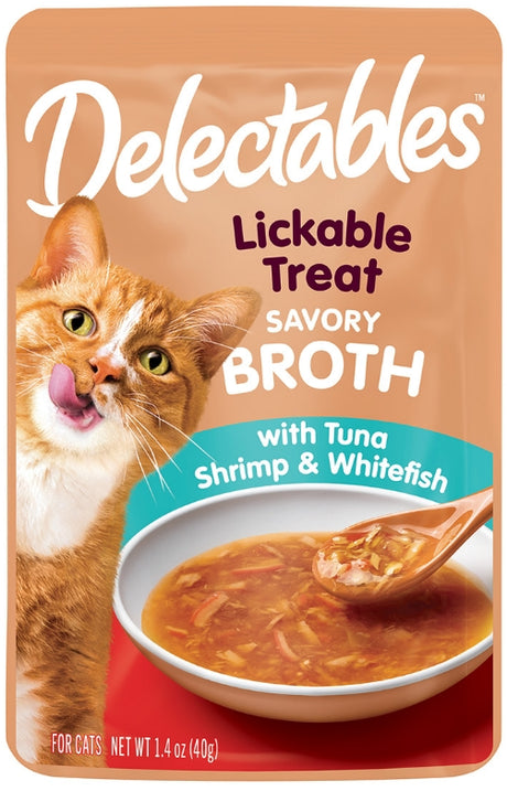 12 count (12 x 1 ct) Hartz Delectables Savory Broth Lickable Treat for Cats Tuna Shrimp and Whitefish