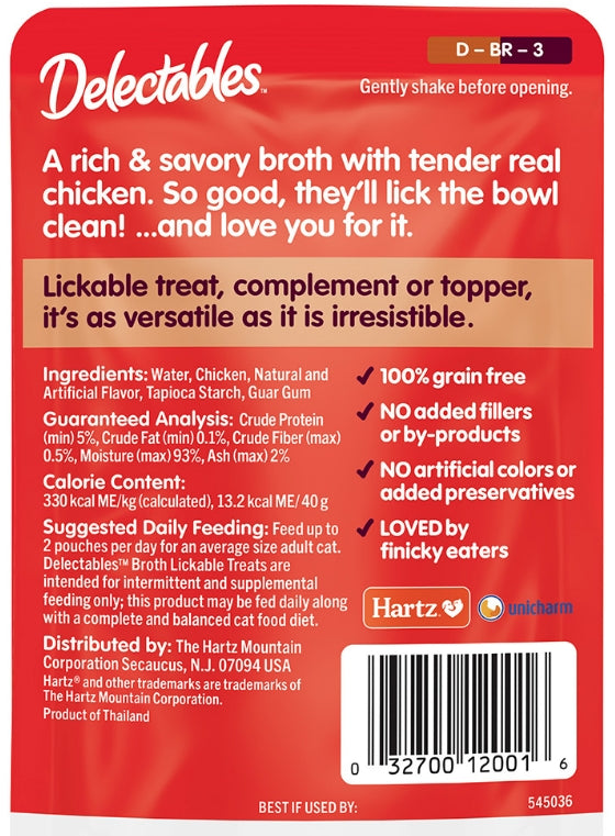12 count (12 x 1 ct) Hartz Delectables Savory Broth Lickable Treat for Cats Chicken