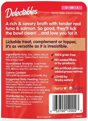 12 count (12 x 1 ct) Hartz Delectables Savory Broth Lickable Treat for Cats Tuna and Salmon