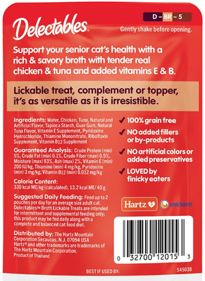 12 count (12 x 1 ct) Hartz Delectables Savory Broth Lickable Treat for Senior Cats Chicken and Tuna