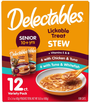 12 count Hartz Delectables Stew Lickable Treat for Senior Cats Variety Pack