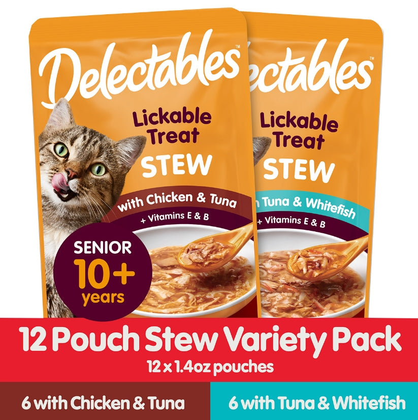 36 count (3 x 12 ct) Hartz Delectables Stew Lickable Treat for Senior Cats Variety Pack