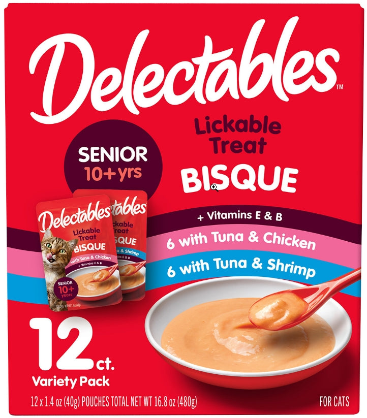 12 count Hartz Delectables Bisque Lickable Treat for Senior Cats Variety Pack