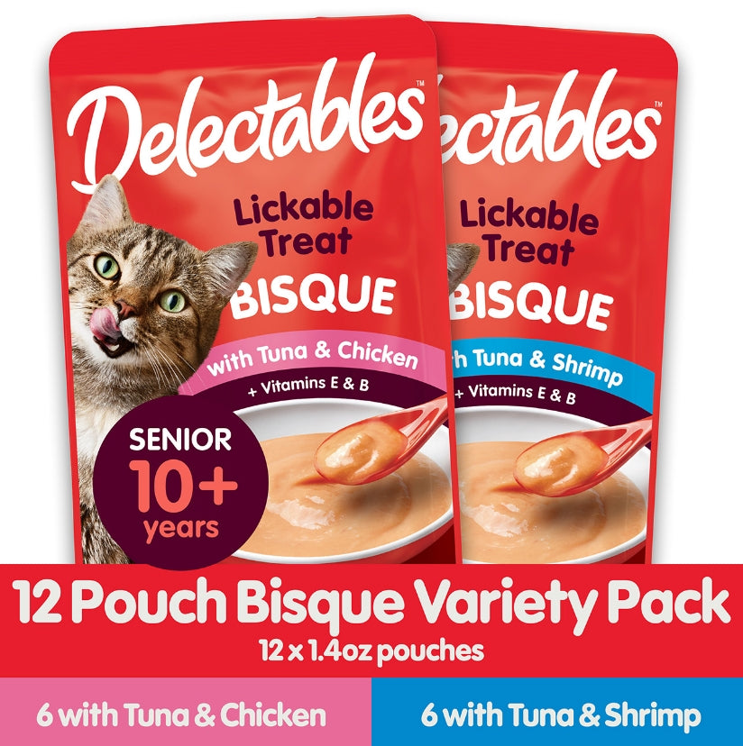 36 count (3 x 12 ct) Hartz Delectables Bisque Lickable Treat for Senior Cats Variety Pack