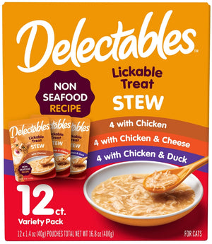 36 count (3 x 12 ct) Hartz Delecatbles Stew Lickable Treat for Cats Variety Pack