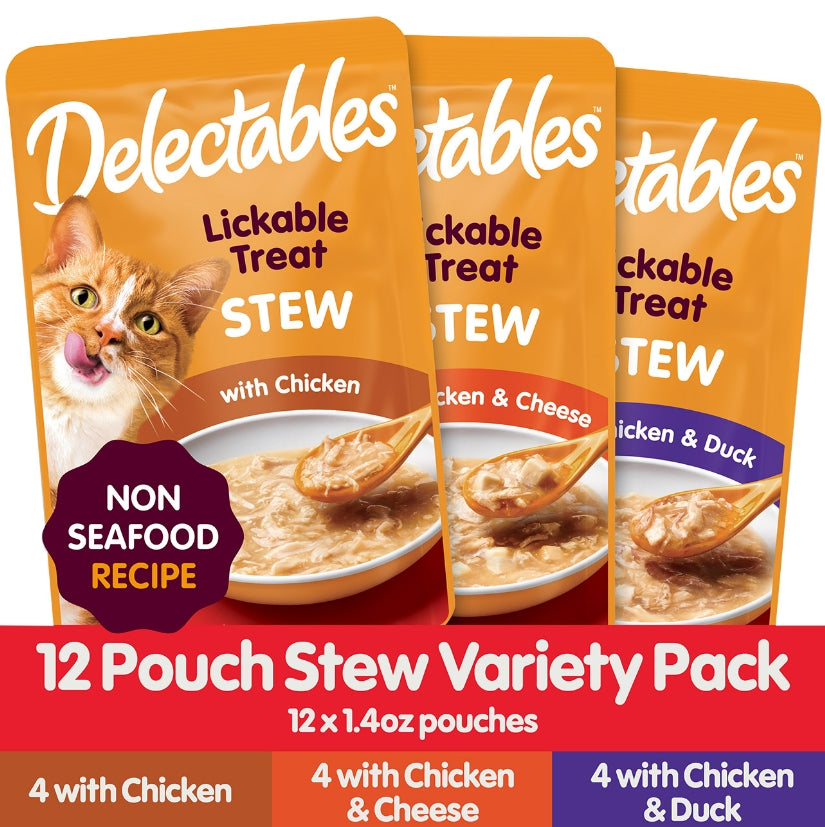 36 count (3 x 12 ct) Hartz Delecatbles Stew Lickable Treat for Cats Variety Pack