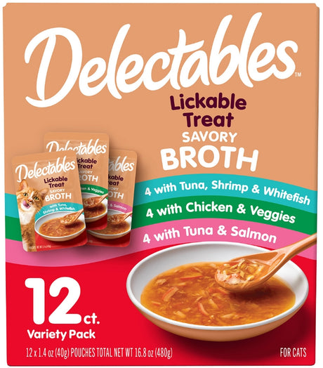 36 count (3 x 12 ct) Hartz Delectables Savory Broth Lickable Treat for Cats Variety Pack