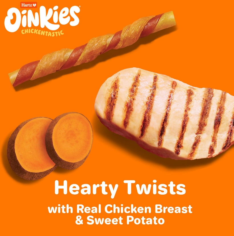 144 count (6 x 24 ct) Hartz Oinkies Chickentastic Hearty Twists for Dogs