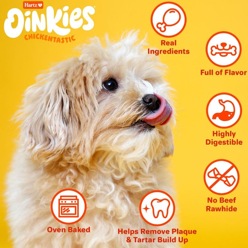 60 count (3 x 20 ct) Hartz Oinkies Chickentastic Tender Bullies for Dogs