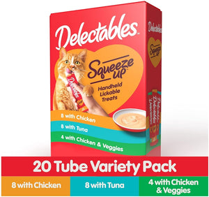 60 count (3 x 20 ct) Hartz Delectables Squeeze Up Cat Treat Variety Pack Chicken Tuna and Veggies