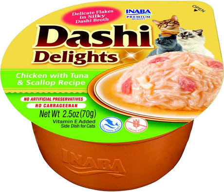 7.5 oz (3 x 2.5 oz) Inaba Dashi Delights Chicken with Tuna & Scallop Flavored Bits in Broth Cat Food Topping