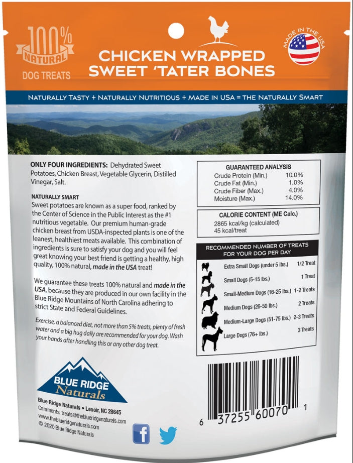 36 oz (3 x 12 oz) Blue Ridge Naturals Chicken Wrapped Sweet Tater Bones