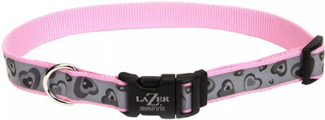 18-26"L x 1"W Coastal Pet Lazer Brite Reflective Adjustable Dog Collar Pink Hearts