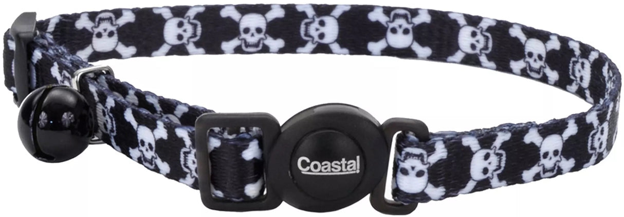 8-12"L x 3/8"W Coastal Pet Safe Cat Adjustable Breakaway Collar Black Skulls