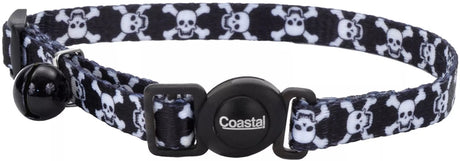 8-12"L x 3/8"W Coastal Pet Safe Cat Adjustable Breakaway Collar Black Skulls