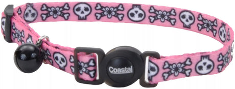 8-12"L x 3/8"W Coastal Pet Safe Cat Adjustable Breakaway Collar Pink Skulls