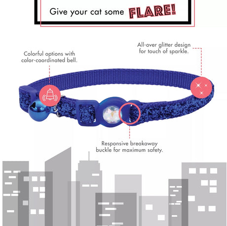 8-12"L x 3/8"W Coastal Pet Safe Cat Jeweled Buckle Adjustable Breakaway Collar Purple Glitter