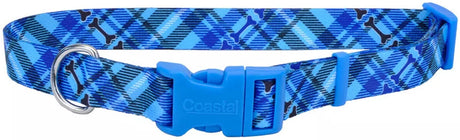 10-14"L x 5/8"W Coastal Pet Styles Adjustable Dog Collar Plaid Bones