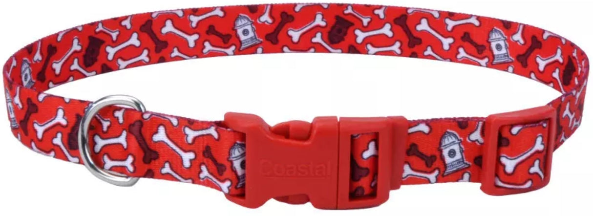 10-14"L x 5/8"W Coastal Pet Styles Adjustable Dog Collar Red Bones