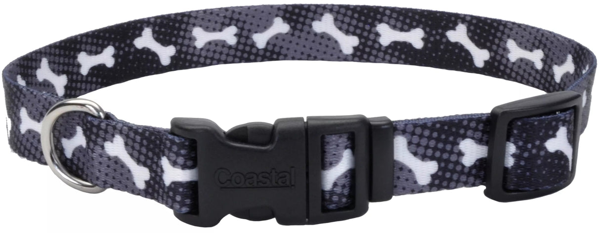 8-12"L x 3/8"W Coastal Pet Styles Nylon Adjustable Dog Collar Black Bones