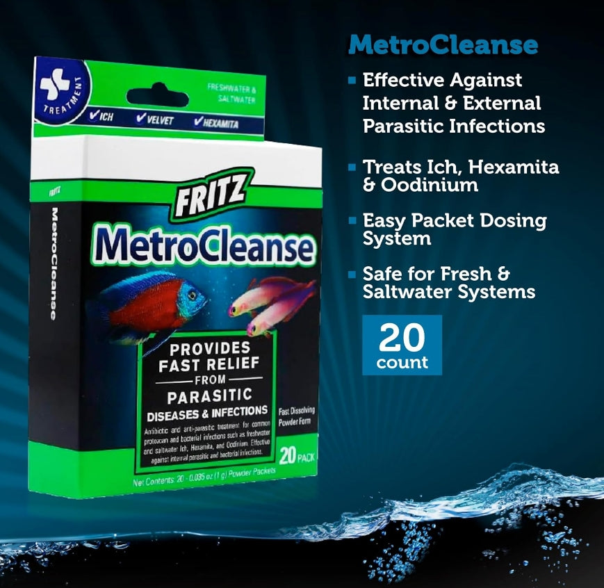 60 count (3 x 20 ct) Fritz Aquatics MetroCleanse Parasitic Treatment