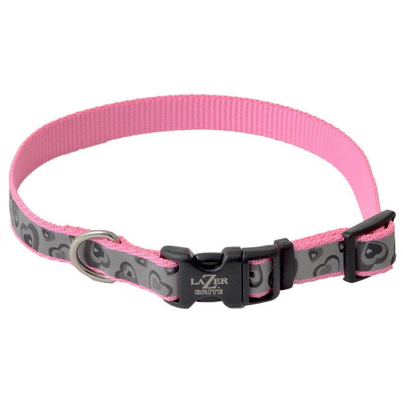 Coastal Pet Lazer Brite Reflective Adjustable Dog Collar Pink Hearts - PetMountain.com