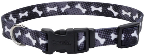 18-26" L x 1" W Coastal Pet Styles Nylon Adjustable Dog Collar Black Bones