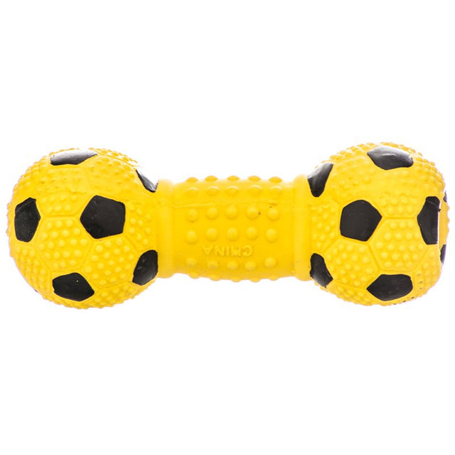 1 count Coastal Pet Rascals Latex Soccer Ball Dumbbell Dog Toy Yellow