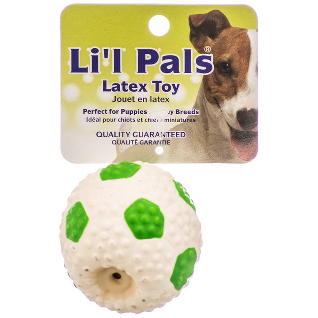 1 count Lil Pals Latex Mini Soccer Ball for Dogs Green and White