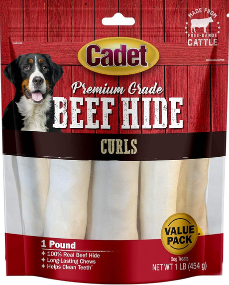 3 lbs (3 x 1 lb) Cadet Premium Grade Beef Hide Chew Curls