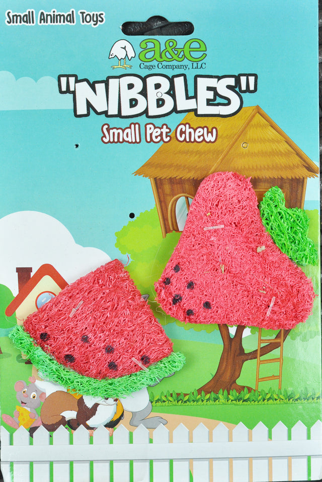 AE Cage Company Nibbles Strawberry and Watermelon Loofah Chew Toys - PetMountain.com