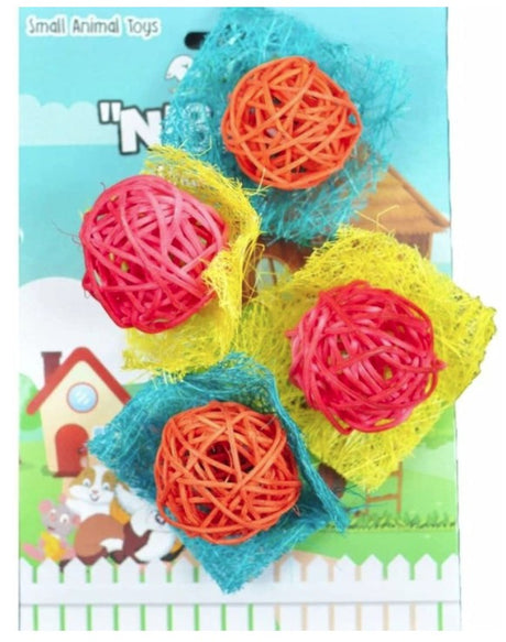 4 count AE Cage Company Nibbles Bon Bon Loofah Chew Toys Assorted Colors