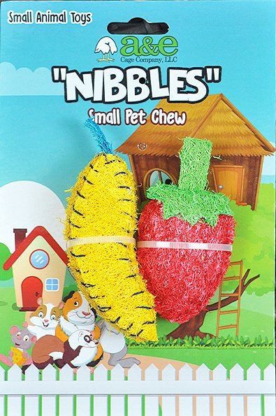 AE Cage Company Nibbles Strawberry and Banana Loofah Chew Toys - PetMountain.com