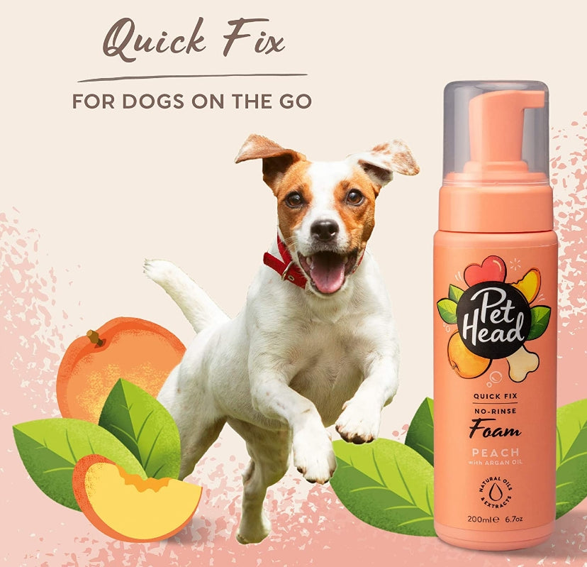 Pet Head Quick Fix No-Rinse Foam for Dogs Peach with Argan Oil - PetMountain.com