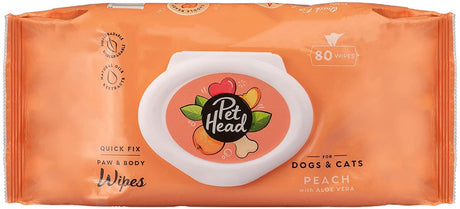 240 count (3 x 80 ct) Pet Head Quick Fix Paw and Body Wipes for Dogs and Cats Peach with Aloe Vera