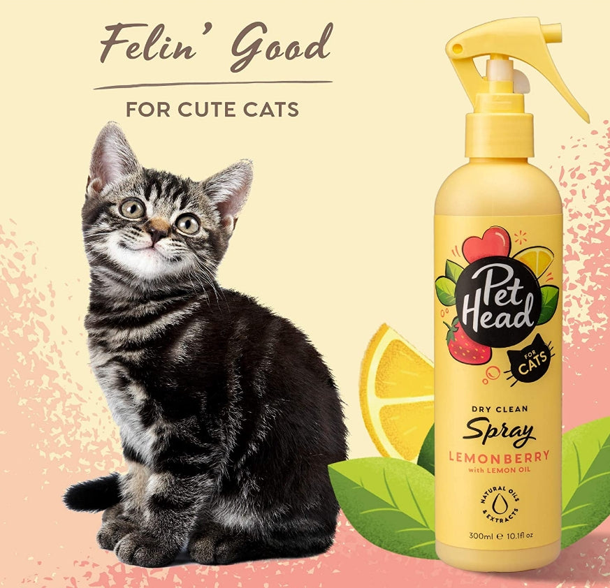 10.1 oz Pet Head Dry Clean Spray for Cats Lemonberry with Lemon Oil