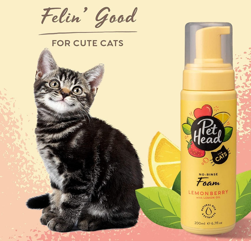20.1 oz (3 x 6.7 oz) Pet Head No-Rinse Foam for Cats Lemonberry with Lemon Oil