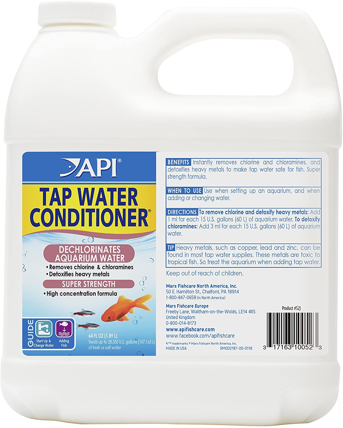 192 oz (3 x 64 oz) API Tap Water Conditioner Detoxifies Heavy Metals and Dechlorinates Aquarium Water