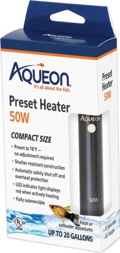 50 watt Aqueon Preset Heater for Aquariums Compact Size