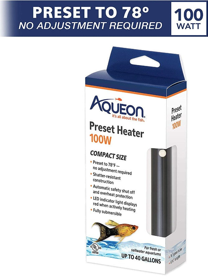 100 watt Aqueon Preset Heater for Aquariums Compact Size