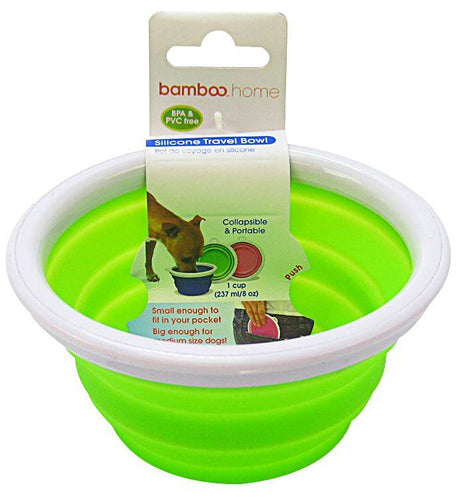 Bamboo Silicone Travel Bowl Assorted Colors - PetMountain.com