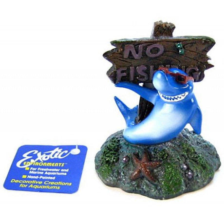 Blue Ribbon Cool Shark No Fishing Sign Aquarium Ornament - PetMountain.com